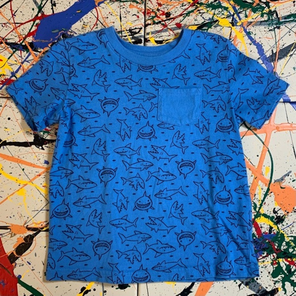 Jumping Beans blue sharks short sleeve tee shirt.